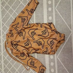 One Of Sea Tan Shaka Print Rashguard Swimsuit